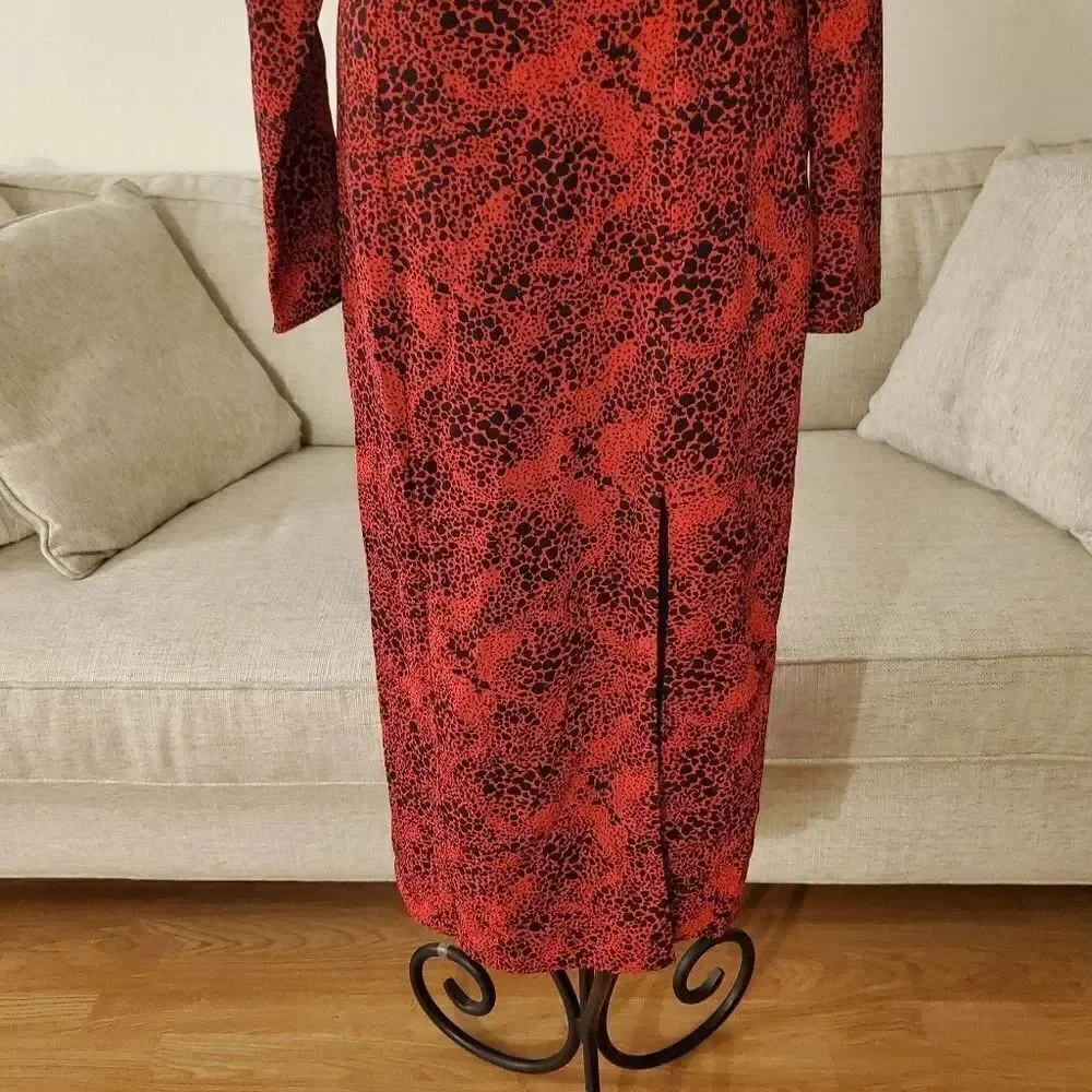 Leith Red Spatter Print Square Neck Midi Dress size Small - NEW